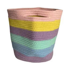 Woven Cotton Rope Storage Basket In Pastel Stripes with Handles, Fit Cube Shelf